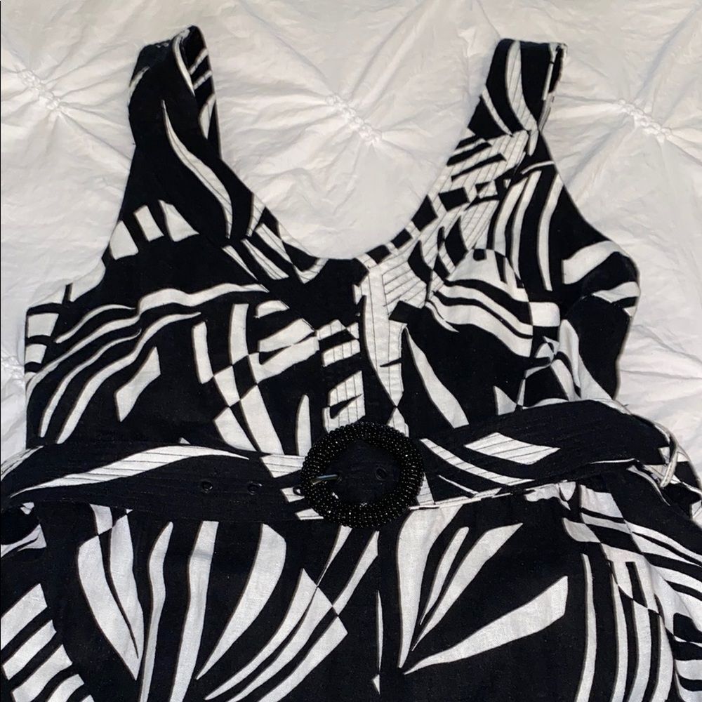 Tahari 100% CottonBlack and White Zebra Print Dress with Beaded Belt 12